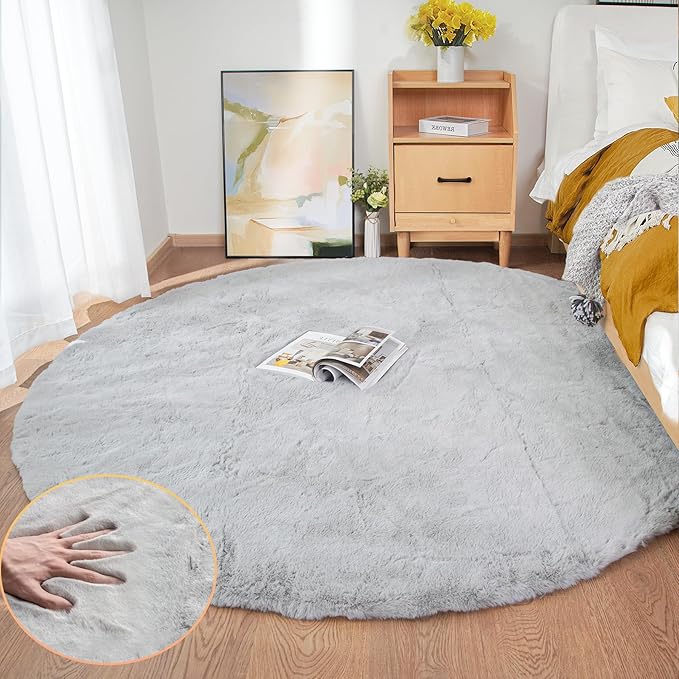 ORINOVA Silver Grey Round Rugs 8ft Shag Washable Area Rugs - Image 4