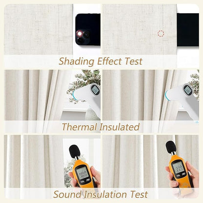 100% Blackout Linen Curtains for Bedroom 66 Inches Long Natural Cream Black Out - Image 5