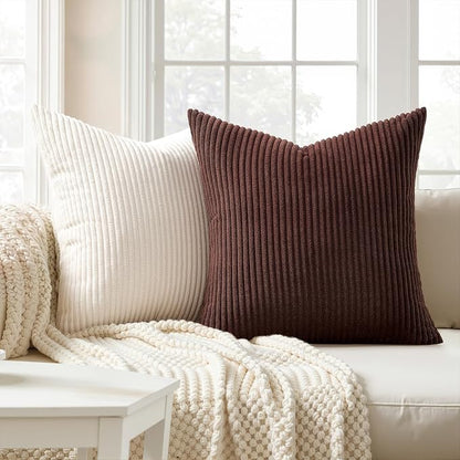 Topfinel 20 by 20 Pillow Covers Set of 4 Rustic Modern Soft Corduroy Striped - Image 3