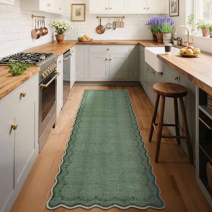GarveeHome 2.5x10 Scalloped Washable Runner Rug Long Hallway Kitchen Rug | Soft - Image 3