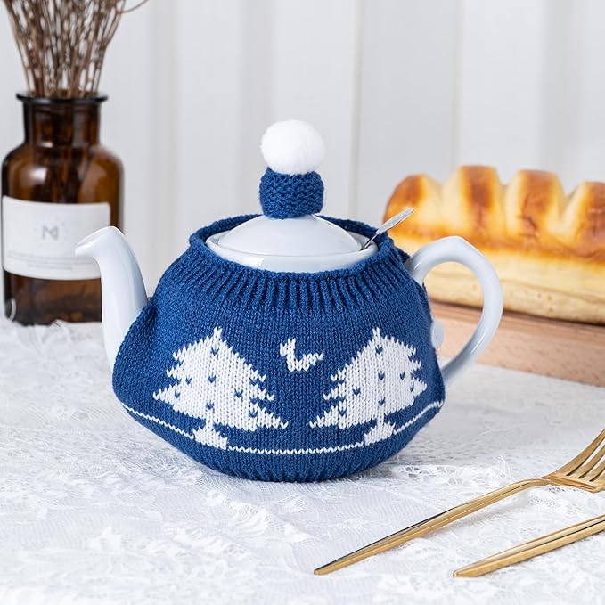 Tea Cozy Suitable for a 600ml,20oz Tea Pot,Teapot Warmer -100% Acrylic Fibers Filling,Two Piece (Blue Tree)
