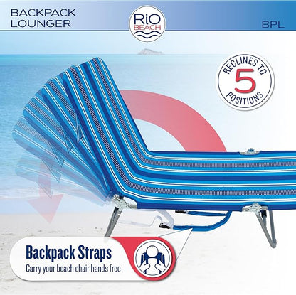 Rio Beach Portable Lay Flat Folding Backpack Beach Lounge Chair - Image 4