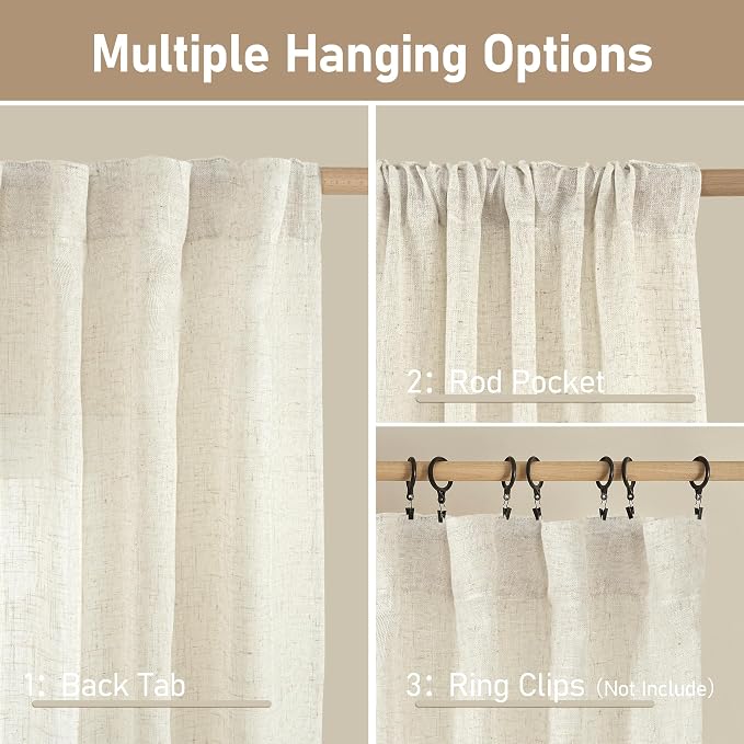 Ivory 90 Inches Long Linen Semi Sheer Curtains - Image 2