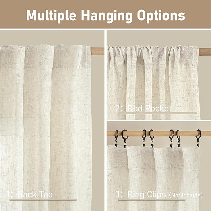 Linen Semi Sheer Curtains 72 Inch Length 2 Panels - Image 2