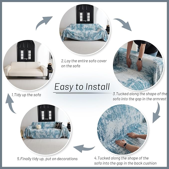 MYSKY HOME Couch Cover for Sectional Sofa Set Sage Geometric Furniture Sofa - Image 5