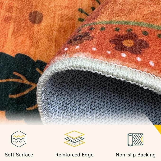 RELEANY Floral Washable 3x5 Area Rugs BurntOrange | Flower Carpet Print Boho - Image 4
