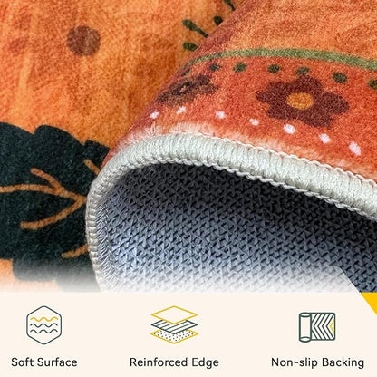 RELEANY Floral Washable 4x6 Area Rugs BurntOrange | Flower Carpet Print Boho - Image 4