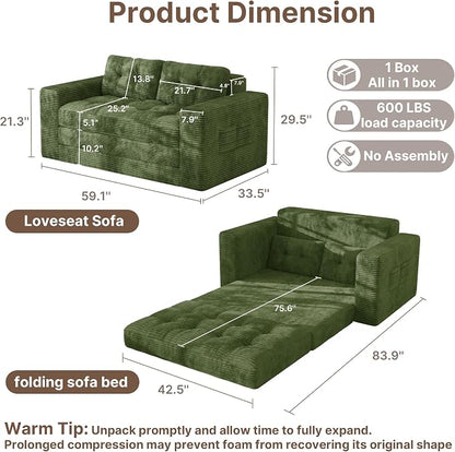 Gizoon Convertible Futon Sofa Bed, Aesthetic Portable Corduroy Sleeper Sofa - Image 2