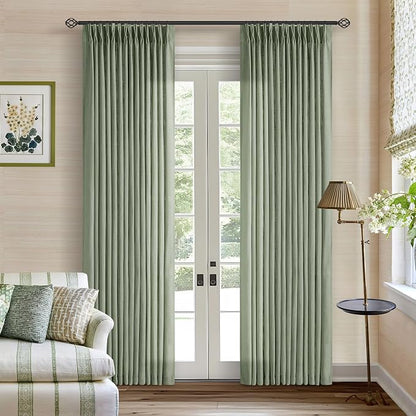Sage Green Linen Curtains Pinch Pleated 84 Inches Long 2 Panels Set 40x84 | by Twodrapes
