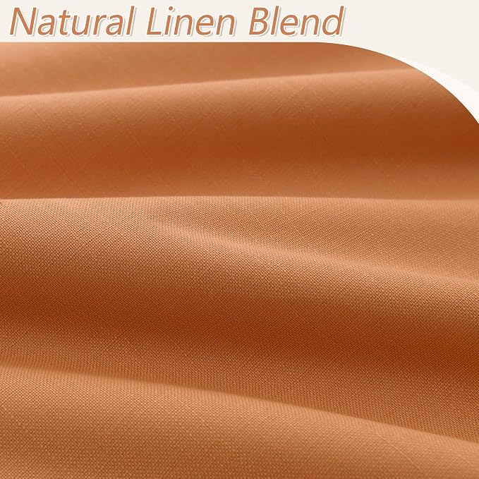 Orange 100% Blackout Linen Curtains 102 Inch Length 2 Panels Set - Image 5
