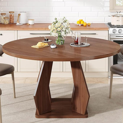 IBF Walnut Round Dining Table, Modern Wood Dinner Tables, Round Kitchen Table - Image 8