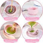 Matcha Whisk Set, Matcha Set 7 Pieces - Ceramic Matcha Bowl with Spout, Bamboo Chasen Whisk & Holder, Scoop, Sifter, Tea Towel - Complete Kit for Matcha Tea Ceremony, Latte, Ideal Gift（Pink）
