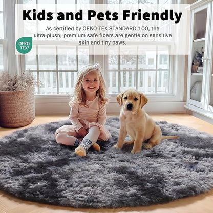 Tie-Dyed Dark Grey Round Area Rug 4ft, Ultra Soft Bedroom Circle Rugs - Image 4