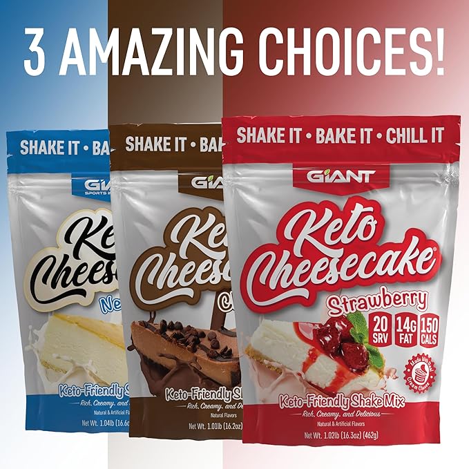 Giant Sports Keto Cheesecake Shake Mix - Delicious Low Carb, Ketogenic Diet Gluten Free Powder Mix - Works Great with Almond Milk - Chocolate (20 Serving Bag)
