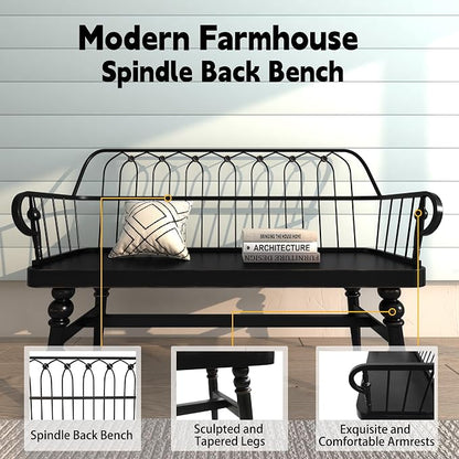 DIBRATY Entryway Bench, Spindle Back Wooden Dinning Bench, Farmhouse Foyer Bench - Image 6