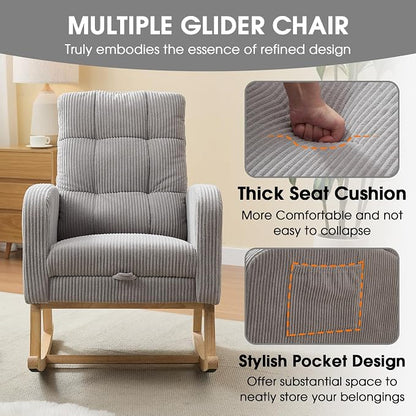 NIOIIKIT Nursery Rocking Chair, Corduroy Upholstered Rocking Chair - Image 7