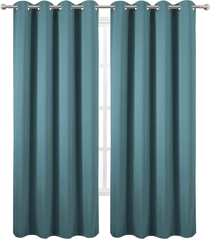 Blackout Curtains 66 x 95 inch/Sea Teal Curtains Set of 2 Panels/Thermal - Image 2