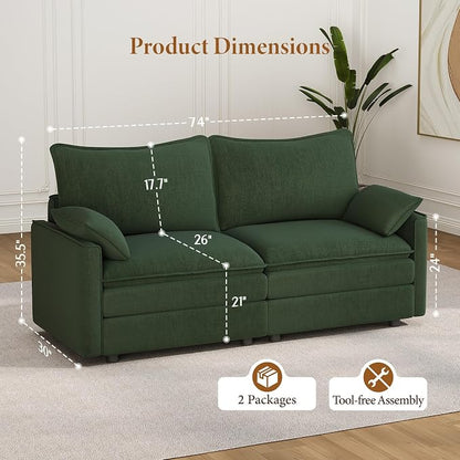 Vesgantti 74" Loveseat Sofa for Living Room, Comfy Cloud Couch Deep Seat - Image 2