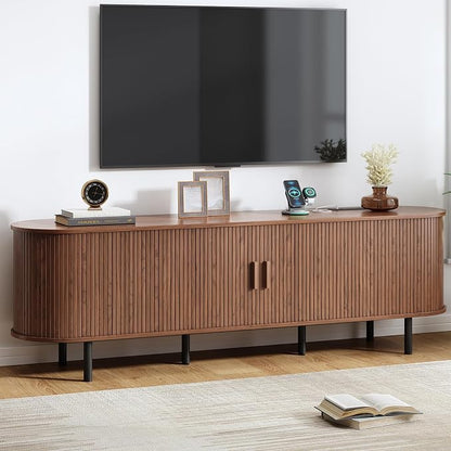 70.8" TV Stand with Power Outlet, Mid-Century Modern Television Stand, Fluted by ComfyCorner