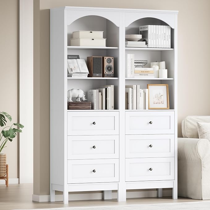 Bookshelf with Drawers, Floor Standing Display Storage Cabinet - Image 5