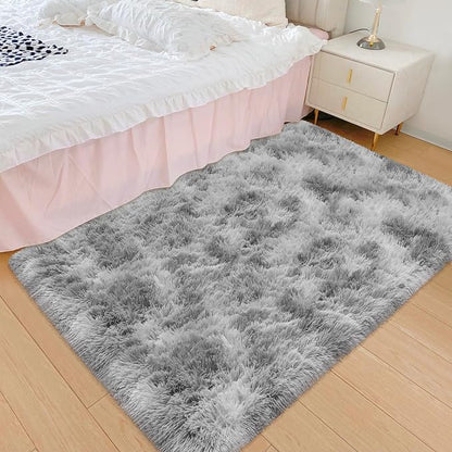 Small Area Rug for Bedroom 3x5ft Mini Tie Dye Grey Fluffy Rug Mat Bedside Throw - Image 4
