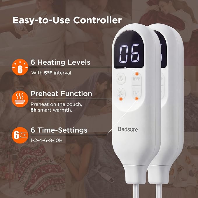 Bedsure Heated Blanket Queen Size, Dual Control Electric Blanket, 6 Heat/6 - Image 5