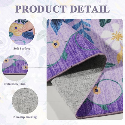 DUKINO 3x5 Area Rug, Floral Washable Rug - Image 4