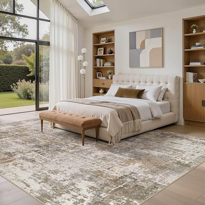 DMOYEST Area Rug Living Room Rugs 9x12 Washable Abstract Carpet | Neutral - Image 3