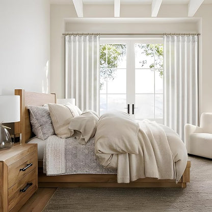 Linen Sheer Curtains 108 Inches Long 2 Panels, Natural Beige White Floor to - Image 7