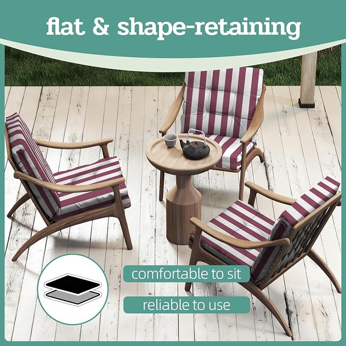 Outdoor Chair Cushions Set of 2, High Back Soft Seat Pad, Indoor Outside Use - Image 7