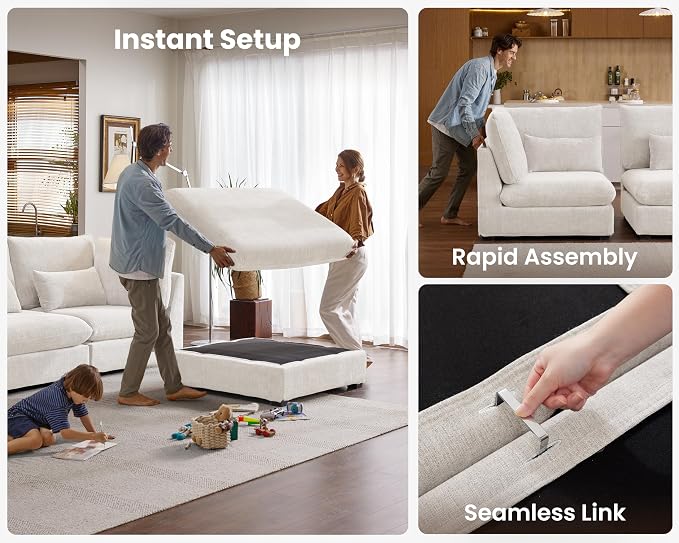 154" Oversized Chenille Couch Modular Sectional Sofa, Washable Cloud Couch - Image 7