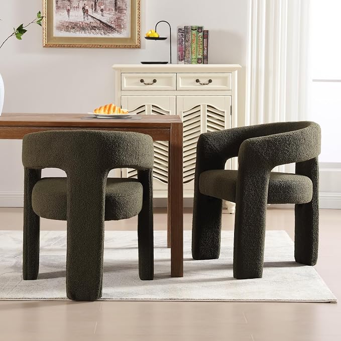 Modern Sherpa Dining Chairs Set of 2, Upholstered Barrel Chairs - Image 7