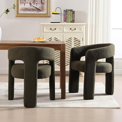 Modern Sherpa Dining Chairs Set of 2, Upholstered Barrel Chairs - Image 7