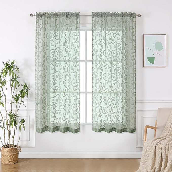 Furman Sage Green Sheer Curtains 54 Inch Length 2 Panels Set by OWENIE