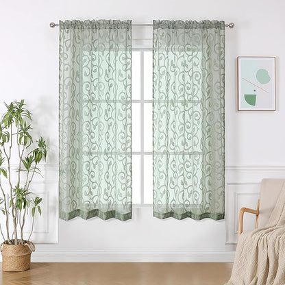 Furman Sage Green Sheer Curtains 54 Inch Length 2 Panels Set by OWENIE