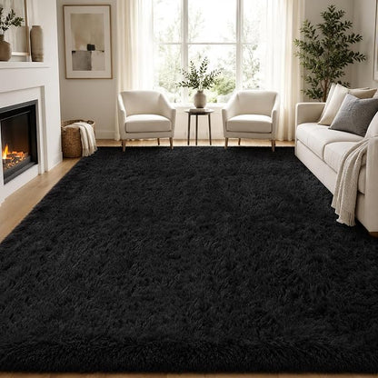 PLHXFR 6x9 Area Rugs Living Room: Fluffy Bedroom Rug Shag Carpet Black | - Image 2