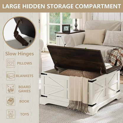 Furnideco Farmhouse Lift Top Coffee Table, Square Wood Center Table - Image 8