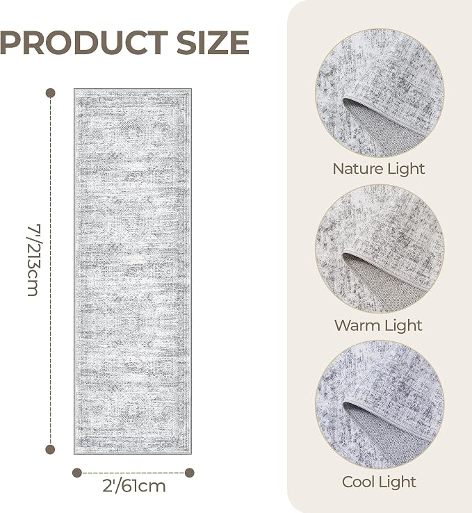 2x7 Runner Rug Non Slip, Washable Hallway Runner Rug, Nursery Room, Soft Runner - Image 2