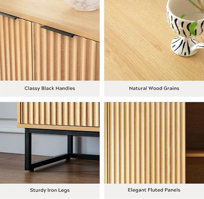 EYYTHUNG Fluted Cabinets with Storage Set of 2, Sideboard Buffet Cabinet with - Image 3