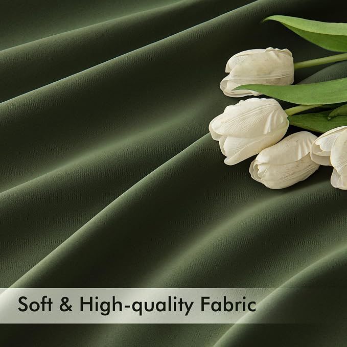 MIULEE Olive Green Back Tab Blackout Curtains 52x102 Inch Long 2 Panels Set | - Image 6