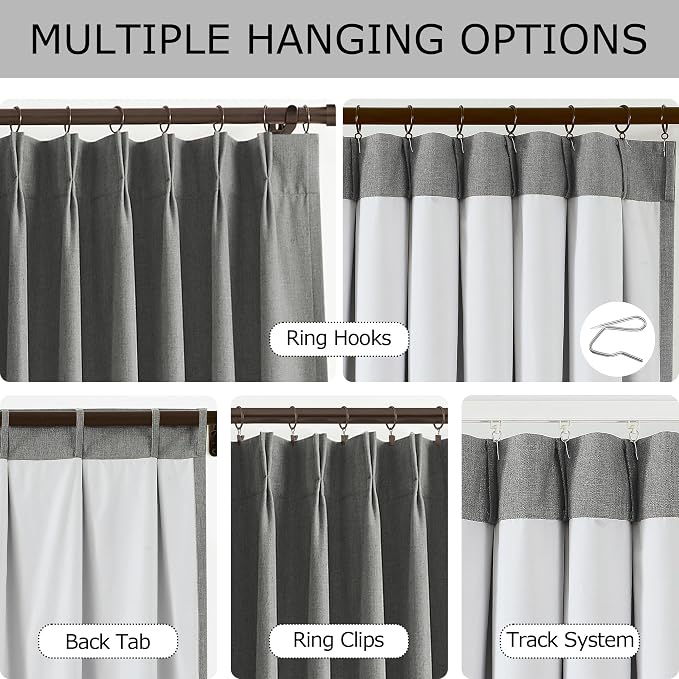 Vision Home Pinch Pleated Dark Grey Blackout Curtains 102 inch Linen Blended - Image 3