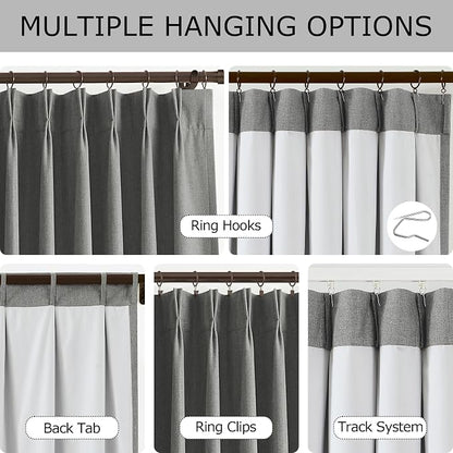 Vision Home Pinch Pleated Dark Grey Blackout Curtains 95 inch Linen Blended - Image 3