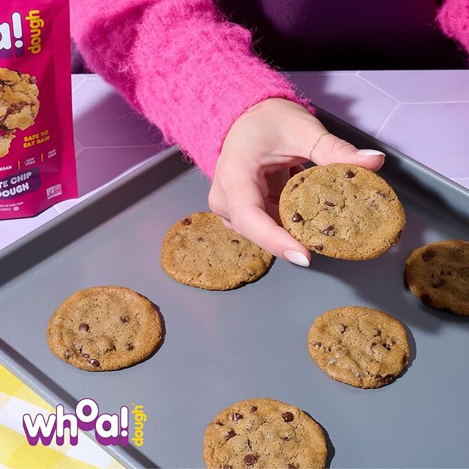 Whoa Dough Ready to Bake Cookie Dough Chocolate Chip – Certified Non-GMO, Kosher, Gluten Free – Plant-Based Snack Dough Made with Real Ingredients – 12 Pack