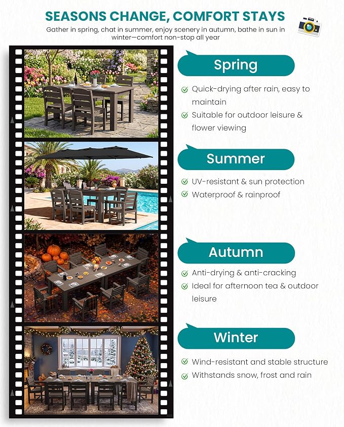 SERWALL Patio Dining Set with 15FT Double Side Umbrella, Outdoor Dining Sets - Image 7