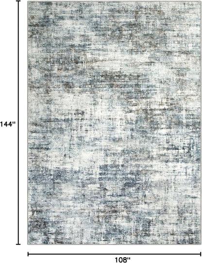 9x12 Area Rugs for Living Room: Washable Abstract Blue Multi Badroom Carpet | - Image 2