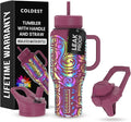 Coldest 40 oz Tumbler with Handle and Straw - 100% Leak Proof Insulated Tumbler with Lid and Straw (3 Lids) - Stainless Steel Tumblers for Women & Men - Cup Holder Friendly Base, 36 oz (Rose Spiral)