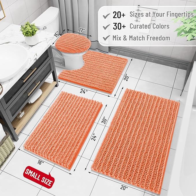 Arotive Luxury Chenille Bathroom Rug Mat, Extra Soft Thick Absorbent Shaggy Bath Rugs, Non-Slip Machine Wash Dry, Plush Bath Mats for Bathroom, Shower and Tub, 36x24, Coral