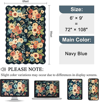 DUKINO 6x9 Area Rugs, Floral Washable Living Room Rug Non Slip, Stain Resistant - Image 2