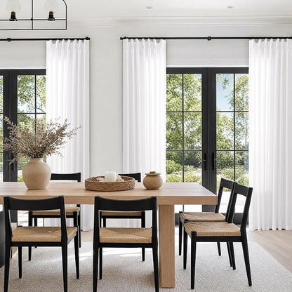 White Pleated Linen Curtains 108 Inches Long Extra Long Semi Sheer | Light by DUKIYO