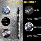 Renfio Silver Chrome Paint Markers, 4Pcs Silver Liquid Chrome Metallic Markers Mirror Repair Liquid Metallic Resin Pen for Epoxy Resin Repairing Model Painting Resin DIY Craft Coloring (1-3mm)